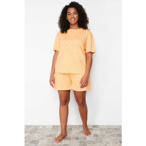 Trendyol Curve Orange Heart Pattern Knitted Pajamas Set Cene