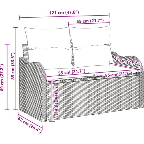 vidaXL 11-dijelni vrtni set sofe s jastučićima Bež Poli Ratan, 2-sjedna vrtna sofa s jastučićima Bež Poli Ratan Cene