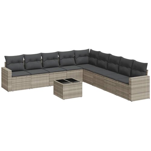  10-dijelni set vrtnih sofa poliratan s jastucima svijetlosivi Siva Slike