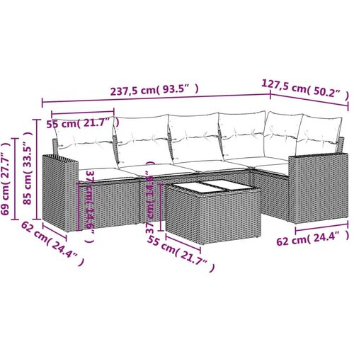 VidaXL 6-dijelni set vrtnih sofa s jastucima crni od poliratana Slike