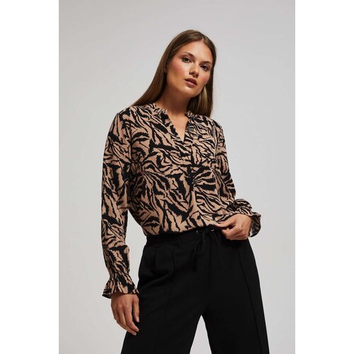 Marisse Patterned V-Neck Shirt In Dark Beige Slike