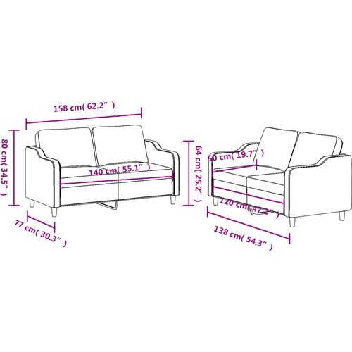  2-dijelni set sofa s jastucima smeđi od tkanine Slike