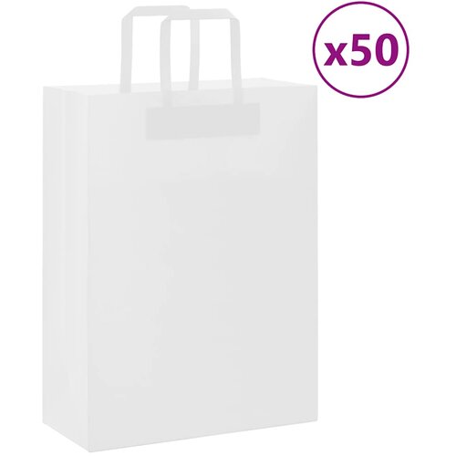 VidaXL Papirnate vrećice 50 kom s ručkama bijele 26x12x35 cm Slike