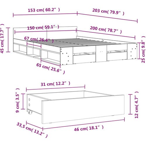 VidaXL Okvir kreveta s ladicama boja hrasta 150x200 cm drveni Slike