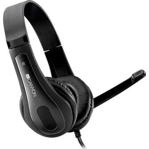 Canyon HSC-1 basic PC headset with microphone, combined 3.5mm plug, leather pads, Flat cable length 2.0m, 160*60*160mm, 0.13kg, Black ( CNS Cene