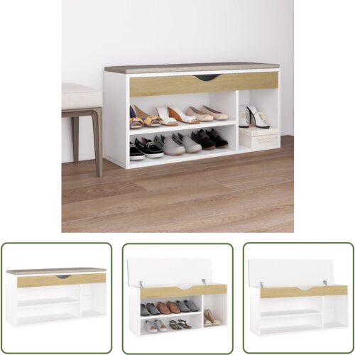 The Living Store Klop za čevlje z blazino bela in sonoma hrast 104x30x49 cm - Klop Za Čevlje, (21744402) Cene