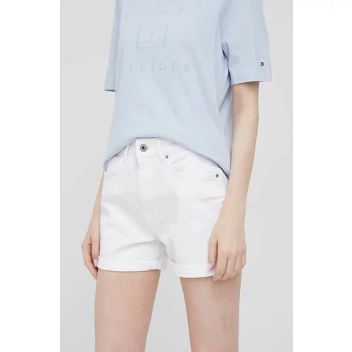 Pepe Jeans Traper kratke hlače Mary Short za žene, boja: bijela, glatki materijal, visoki struk