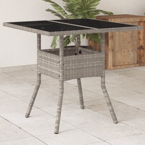 vidaXL Vrtna miza s stekleno ploščo sv. siva 80x80x75 cm poli ratan Cene