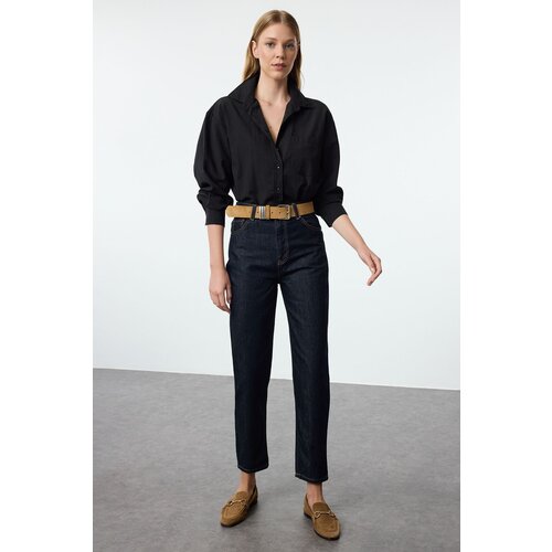 Trendyol dark blue high waist straight jeans Slike