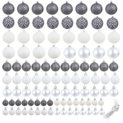 VidaXL set božićnih kuglica 100 komada 3/4/6 cm bijeli/sivi Slike