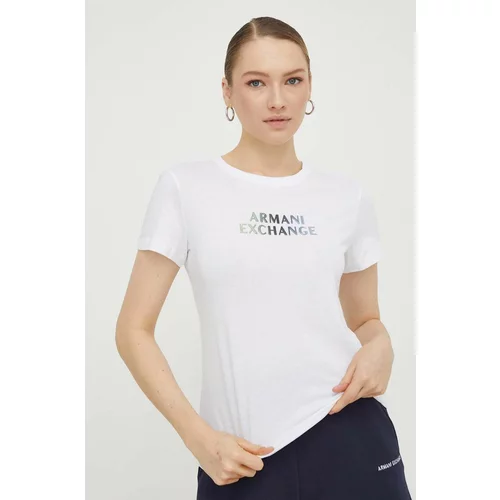 Armani Exchange Bombažna kratka majica ženski, bela barva