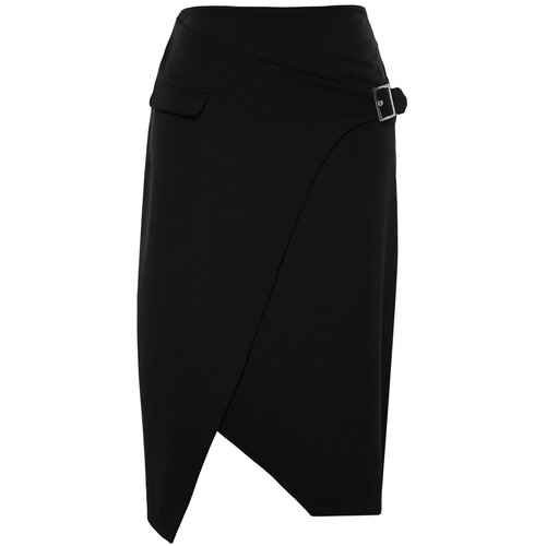 Trendyol Curve Black Plain Wrapped Finike Woven Plus Size Skirt Slike