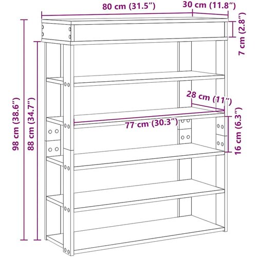 VidaXL stalak za cipele boja hrasta 80x30x98 cm konstruirano drvo Slike