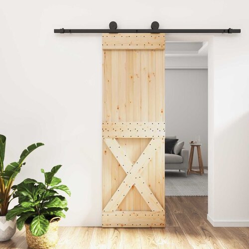  Klizna vrata Prirodna i crna 70 x 210 cm Čvrsta borovina Cijene