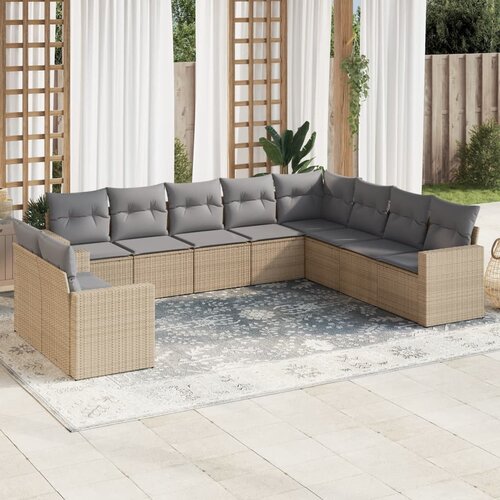 vidaXL 10-dijelni set vrtnih sofa s jastucima bež od poliratana Cijene
