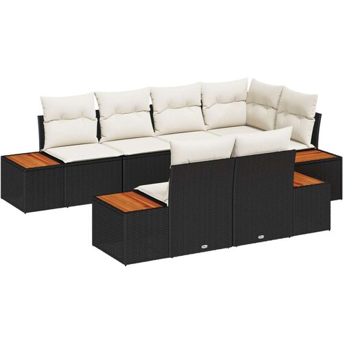  7-dijelni vrtni kauč set s jastučićima Crni Poliratan Akacija Cijene