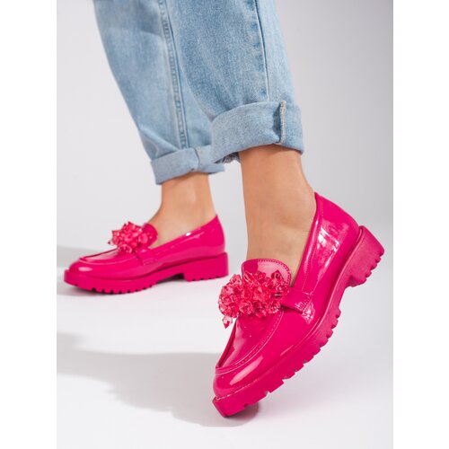 SHELOVET lacquered women's moccasins with fuchsia crystals Slike