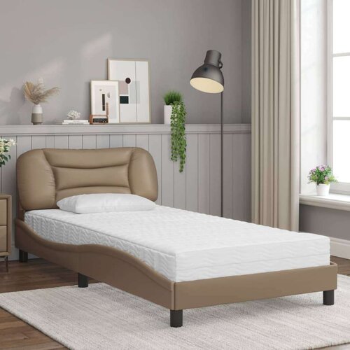  Krevet s madracem boja cappuccina 100 x 200 cm od umjetne kože Slike