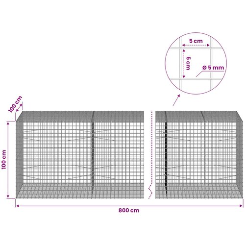  Gabion s 5 mm žicom i mrežom 5x5 cm 800x100x100 cm Slike