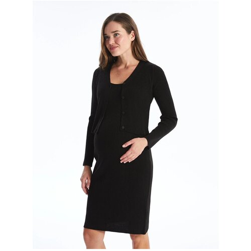 LC Waikiki LCWAIKIKI Maternity U Neck Plain Maternity Knit Dress and Cardigan Set Cene