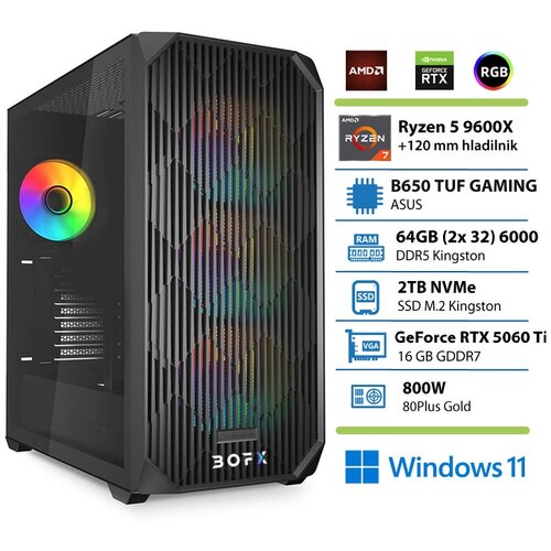 BOFX Namizni računalnik VOLANTIS 4 R5-9600X, 64 GB RAM, 2 TB SSD, RTX5060TI, W11H, (5000071341) Slike