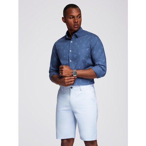 Ombre Classic men's cotton SLIM FIT shirt in palm trees - dark blue Cene