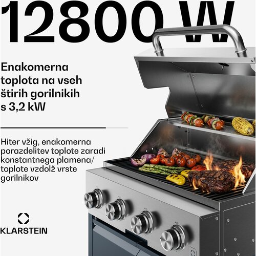 Klarstein WaldChef plinski ro&amp;scaron;tilj | 4 plamenika | 30 mbar | 12800 W | Re&amp;scaron;etka od lijevanog željeza | Nehrđajući čelik Slike