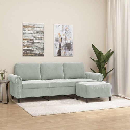 vidaXL Trosjed s tabureom svjetlosivi 180 cm baršunasti Cijene