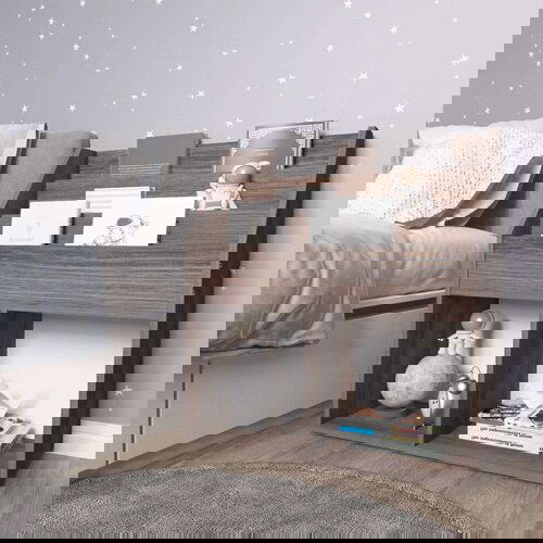 VidaXL Stalak za dječje časopise sivi i hrast 71x30x78,5 cm od iverice Slike