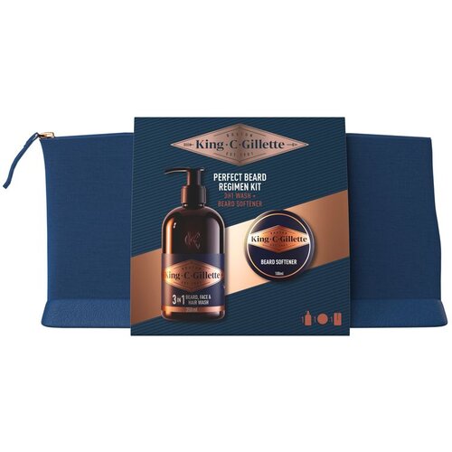Gillette King C. Perfect Beard Regimen Kit Set &Scaron;ampon za bradu, sredstvo za pranje lica i kose King C. 350 ml + Omek&scaron;ivač za bradu King C. 100 ml za mo&scaron;ke Cijene
