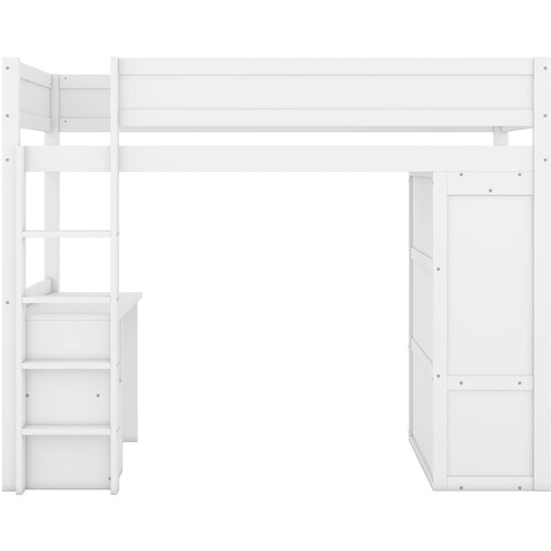 Lumor Postelja z mezzanine 90x200 cm multifunkcionalna z omaro in pisalno mizo, iz masivnega bora, Bela (brez vzmetnice), (22155532) Cene
