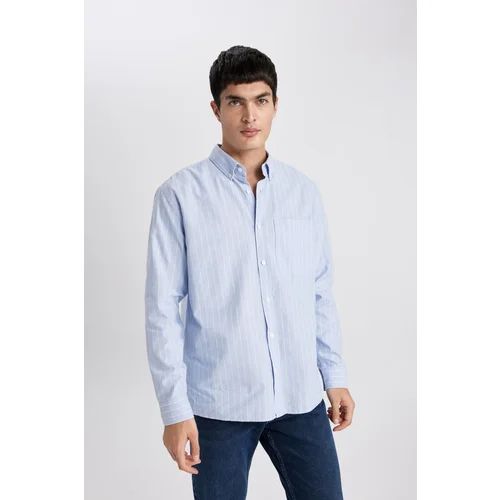 Defacto Relax Fit Polo Neck Striped Oxford Long Sleeve Shirt