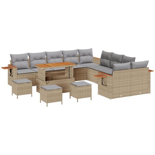 VidaXL 14-delnina vrtna sedežna garnitura z blazinami Bež Poly Rattan Acacia, 4-delnina vrtna jedilnica z blazinami Bež Poly Rattan Acacia Slike