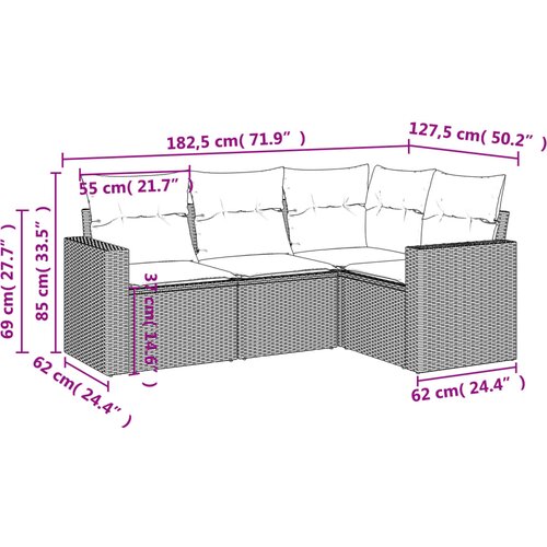  4-dijelni set vrtnih sofa od poliratana s jastucima crni Slike