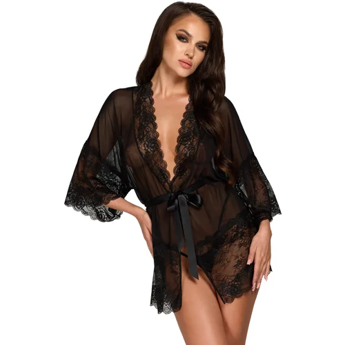 Kissable KISS245 Midnight Kiss Tulle & Lace Kimono with Panties Black S/M