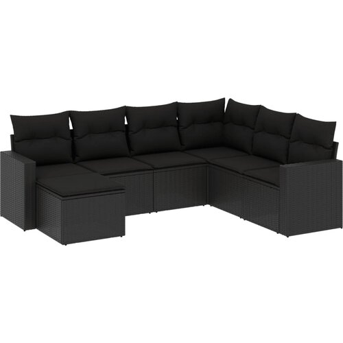  7-dijelni set vrtnih sofa od poliratana s jastucima crni Slike