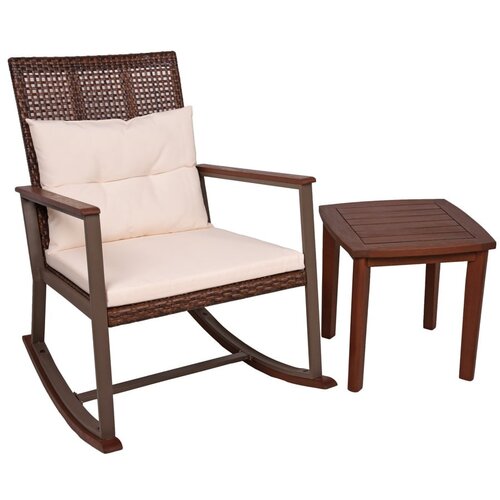 Garden Pleasure Temno rjavi leseni gugalni stol z mizo Sinaloa - Slike