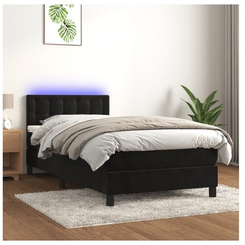  Box spring postelja z vzmetnico LED črna 90x200 cm žamet Cene