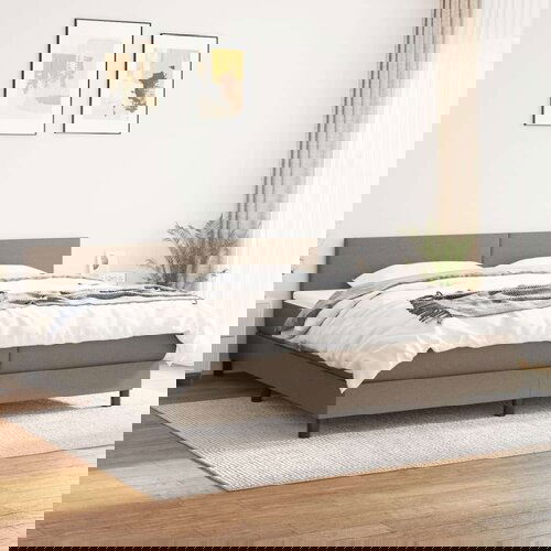  Krevet s oprugama i madracem smeđesivi 200x200 cm od tkanine Slike