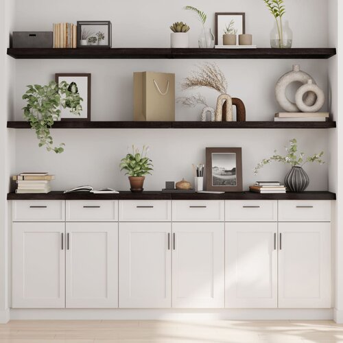 The Living Store Stenska polica temno rjava 200x40x(2-4) cm trdna hrastovina - Stenska Polica, (21554491) Slike