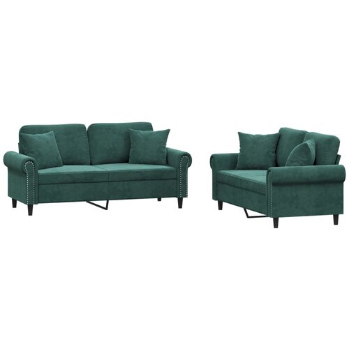 VidaXL 2-dijelni set sofa s jastucima tamnozeleni bar&amp;scaron;unasti Slike