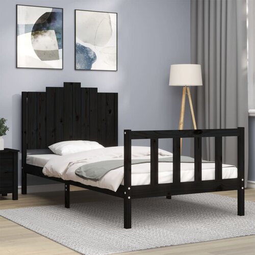 VidaXL Posteljni okvir z vzglavjem črn 100x200 cm trden les Slike