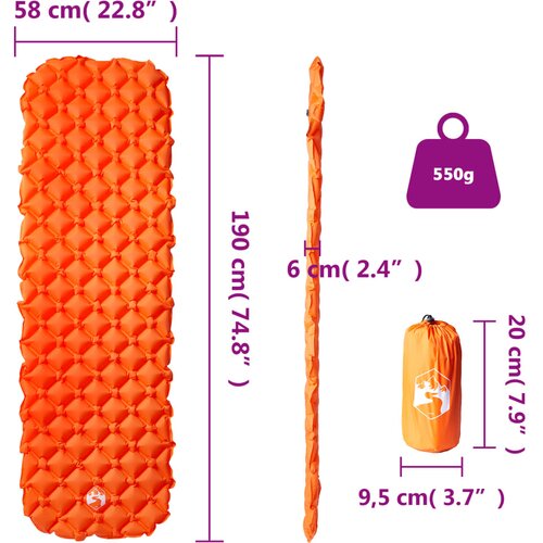  Madrac na napuhavanje za kampiranje 1 osoba 190x58x6 cm Slike