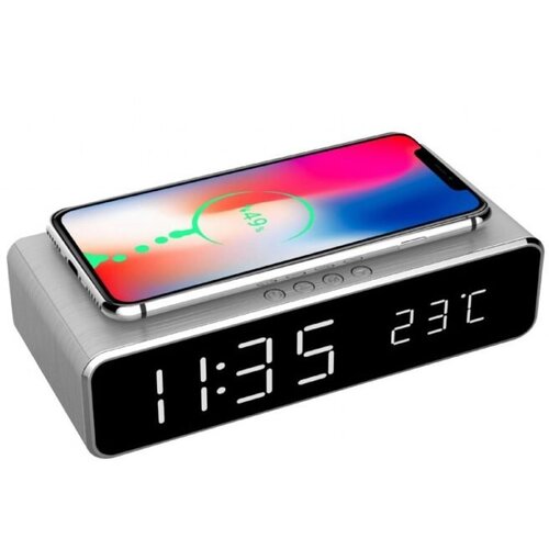 Digitalni sat sa wireless bežičnim punjačem za mobitel GEMBIRD, silver, DAC-WPC-01-S Cijene