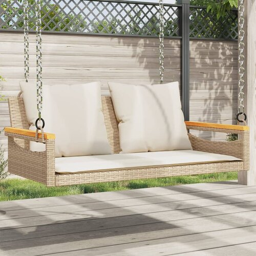 VidaXL Gugalna klop z blazinami bež 109x62x40 cm poli ratan Slike