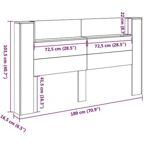 Krevetna ploča s LED-om Zidne Siva Sonoma 180 x 16 5 x 103 5 cm - Sivi hrast sonoma 180 cm Slike
