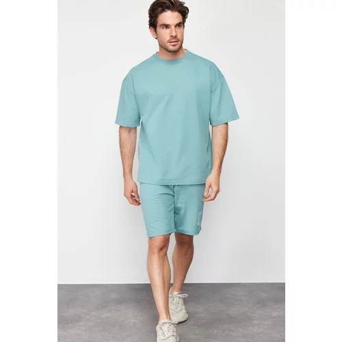 Trendyol Mint Men's Oversize Printed Knitted Pajamas Set