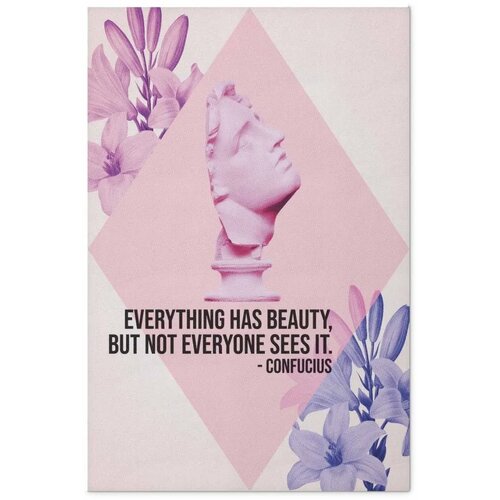  Plakat - Confucius on Beauty - a bust in pink with flowers and a quote 40x60 Bez okvira Slike