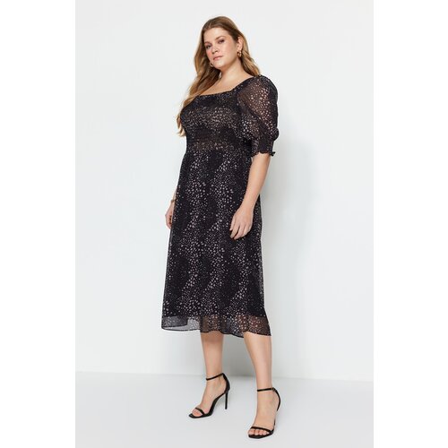 Trendyol curve Black Patterned Gipple Woven Plus Size Dress Slike