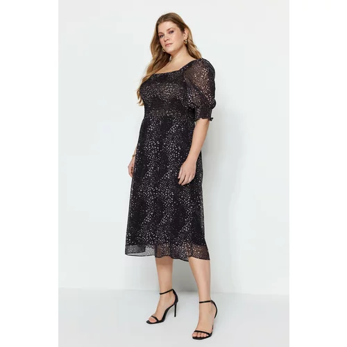 Trendyol curve Black Patterned Gipple Woven Plus Size Dress
